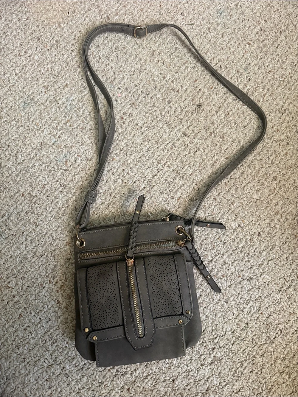 New York & Company Gray Laser-Cut Crossbody Bag